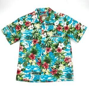 Blue Hawaii Vintage Hawaiian Shirt Mens Size Med Aloha Surf Hibiscus‎ Multicolor